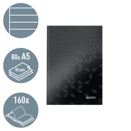 Notebook Leitz WOW 4627-12-95 A5 80 Folhas 90g Pautado Preto
