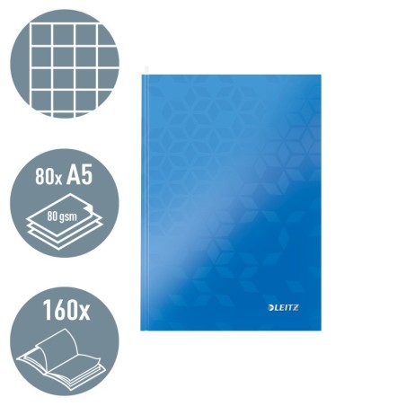 Notebook Leitz WOW 4628-12-36 A5 80 Folhas 90g Quadriculado Azul