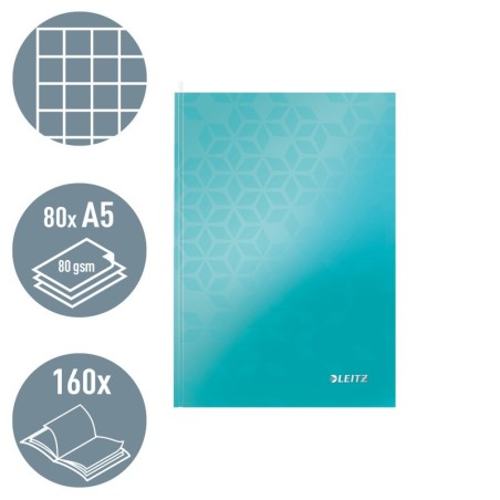 Notebook Leitz WOW 4628-12-51 A5 80 Folhas 90g Quadriculado Turquesa