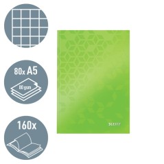 Notebook Leitz WOW 4628-12-54 A5 80 Folhas 90g Quadriculado Verde