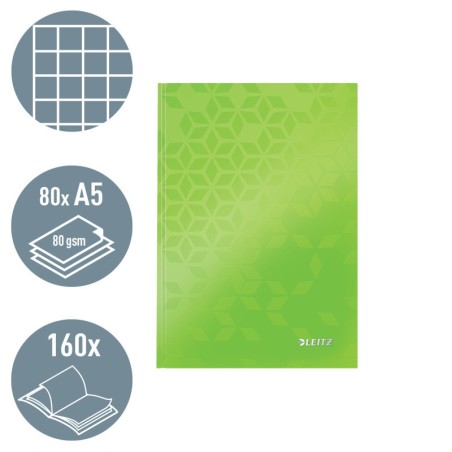Notebook Leitz WOW 4628-12-54 A5 80 Folhas 90g Quadriculado Verde