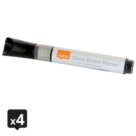 Marcador de Quadro Branco Nobo 1905322 Glass Board Cx.4 Preto
