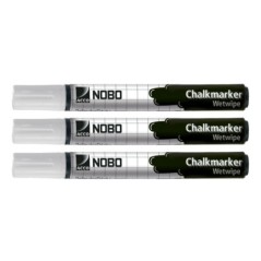 Marcador de Giz Nobo 34438398 Glass Chalk Marker Cx.3 Branco